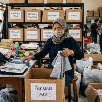 memilah barang untuk disumbangkan