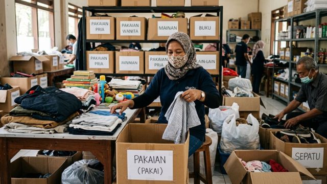memilah barang untuk disumbangkan