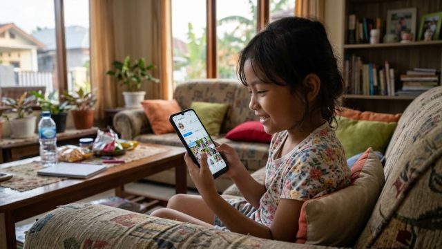 anak main media sosial